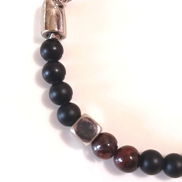 Men"s Tiger Eye/Black stone look Bracelet - Picture 6 of 7